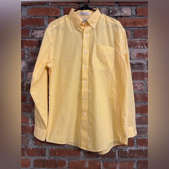 LL Bean Yellow Gingham Wrinkle Resistant Men's Shirt Size M - Picture 1 of 12